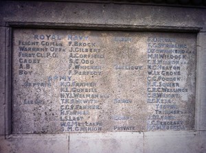 Frank Brock's name on Cheam war memorial