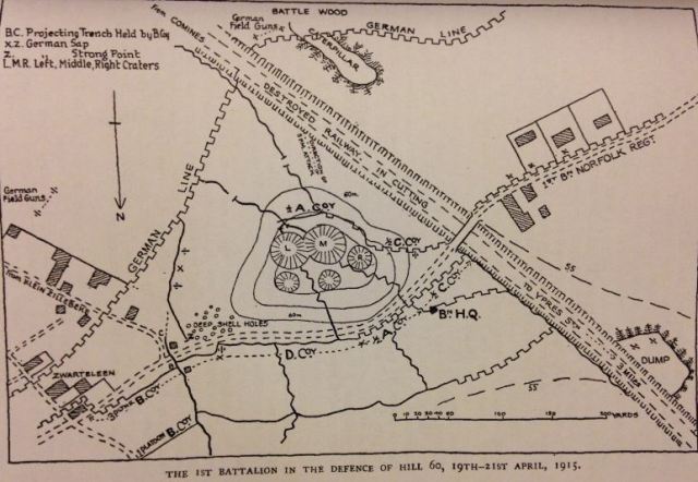 The 1st Battalion's position at Hill 60