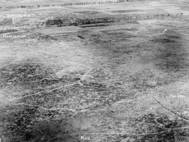 An aerial photo of High Wood and Martinpuich © IWM (Q 61359)